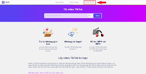Chuyển nhạc TikTok sang MP3 bằng website SSSTIK