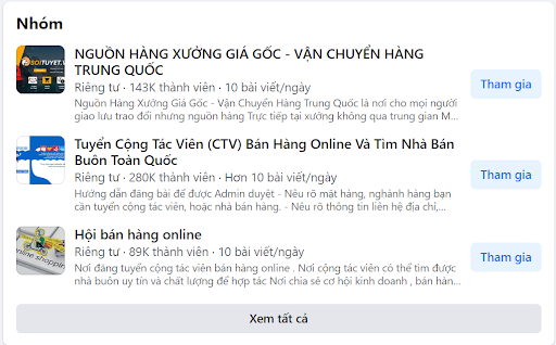 Tìm kiếm nguồn hàng Online tại các hội nhóm trên Facebook