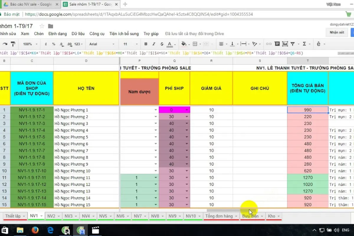 Hướng dẫn tạo file quản lý bán hàng bằng excel