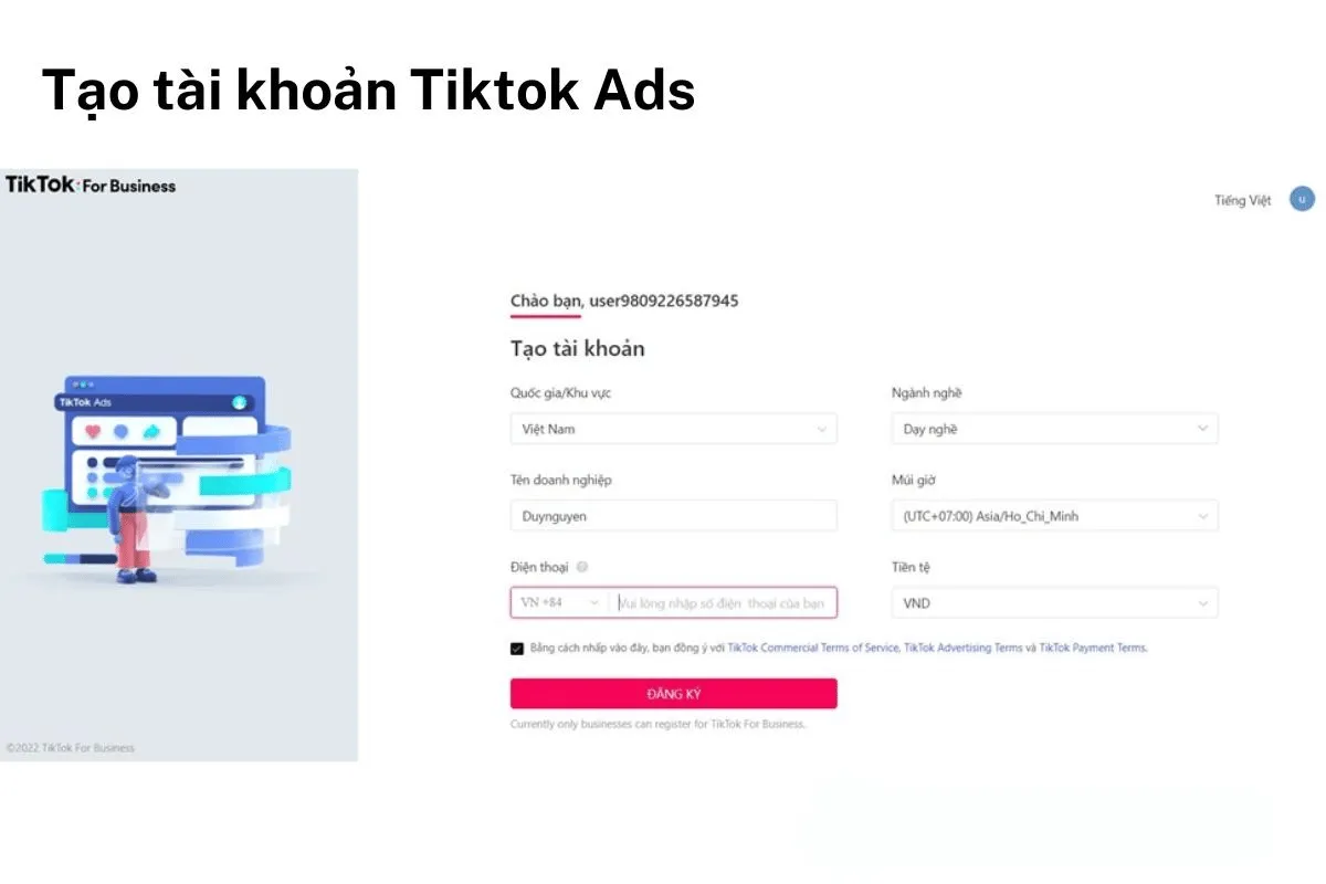 Cách đăng ký tạo tài khoản TikTok Ads