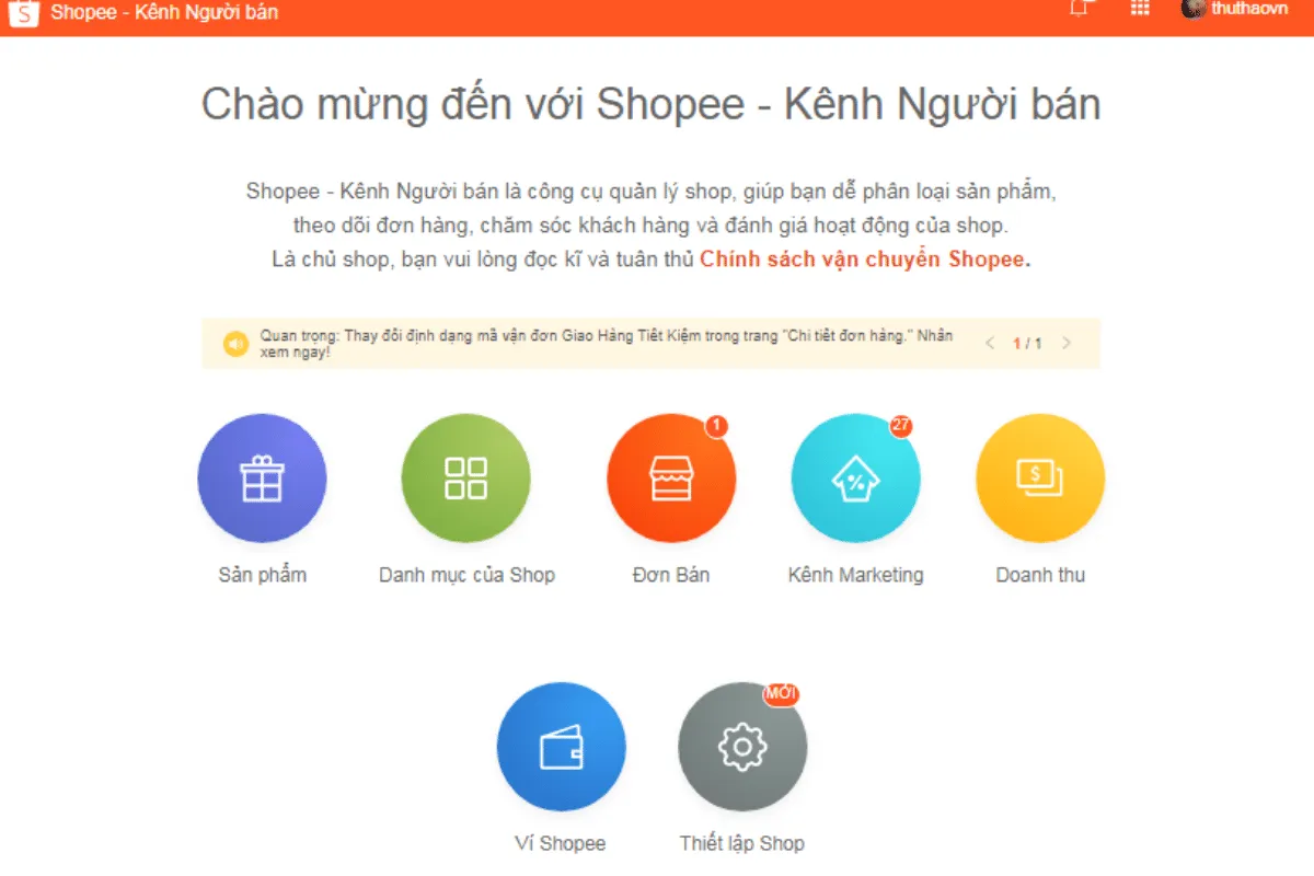 Thiết lập cơ bản cho gian hàng Shopee